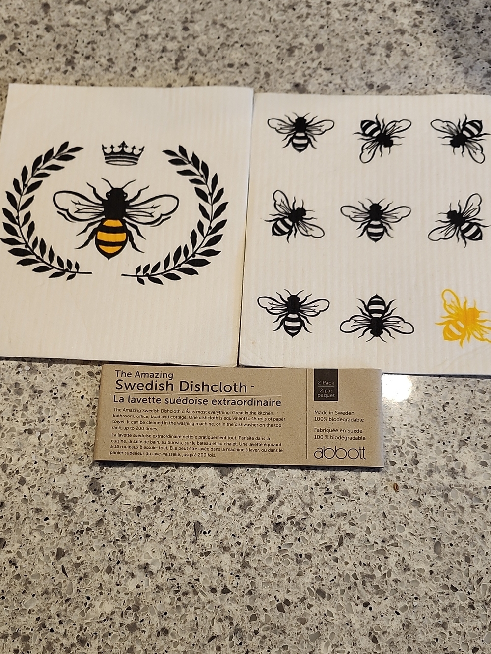 Abbott The Amazing Swedish Dishcloth - Bee Print, White & Yellow Set Of 2